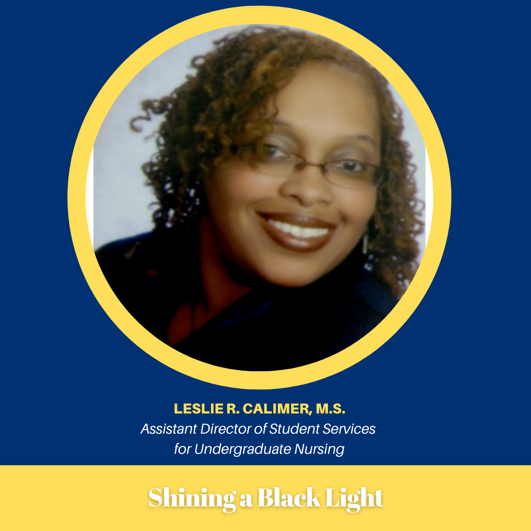 Leslie Calimer headshot in Shining a Black Light Frame